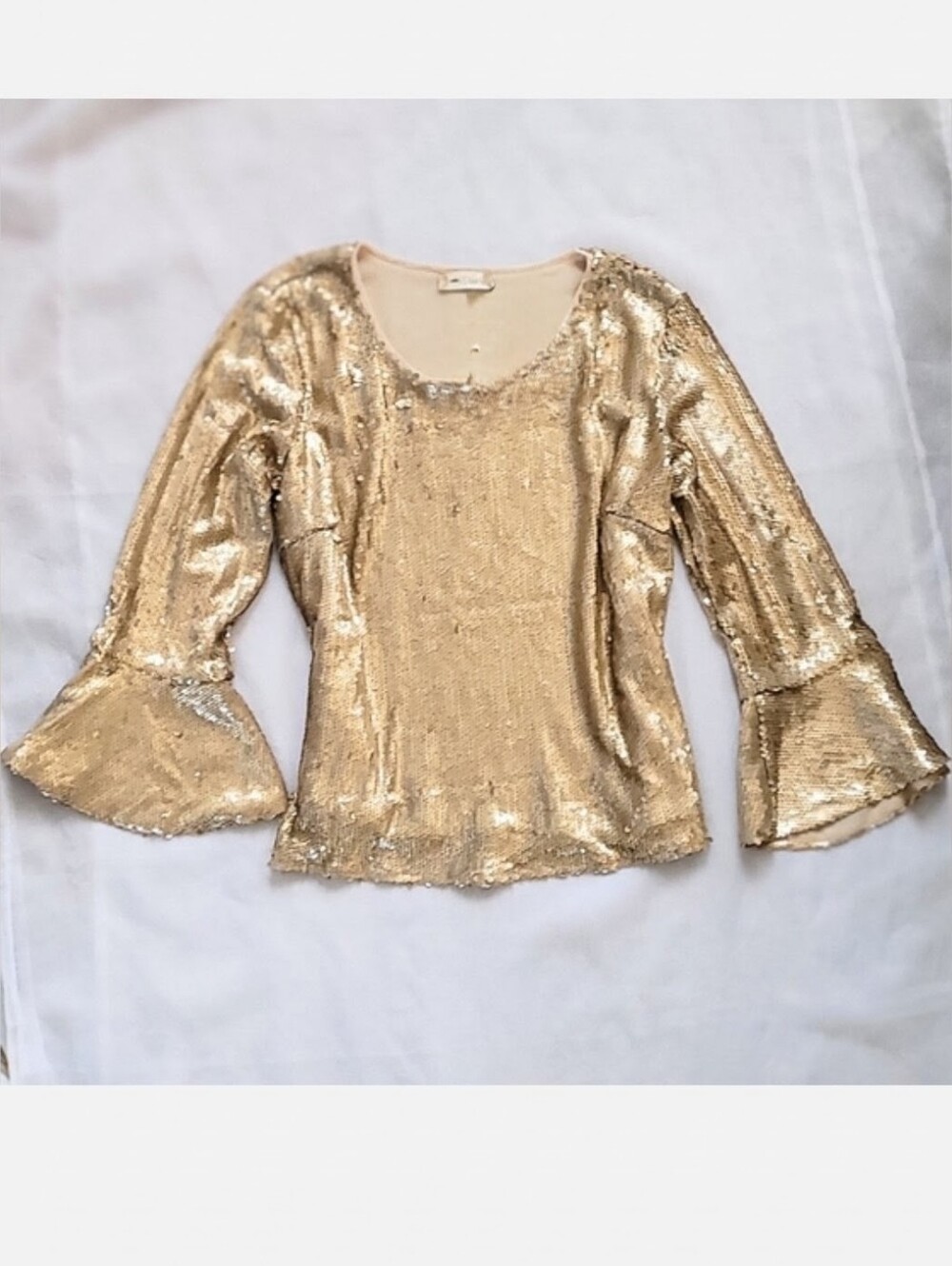 NWOT! Fall Sequin Gold Glam Bell Sleeve Top Altar'd State Women's Blouse Small